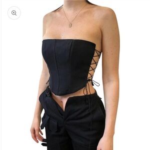 House of Adonis Black Lace-Up Corset Top